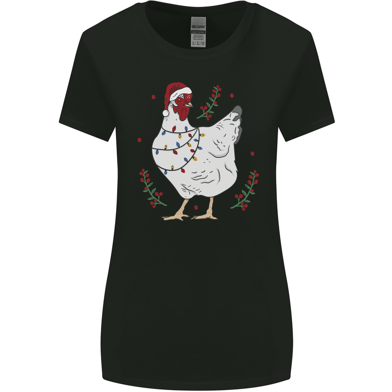 A Christmas Chicken Wearing an Xmas Hat Womens Wider Cut T-Shirt Black