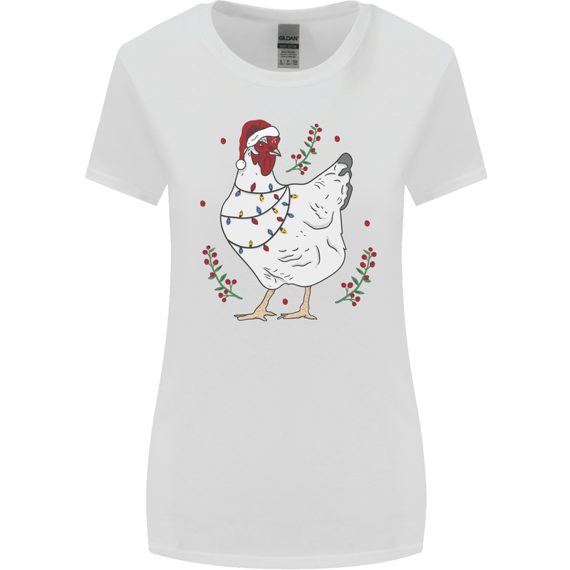 A Christmas Chicken Wearing an Xmas Hat Womens Wider Cut T-Shirt White