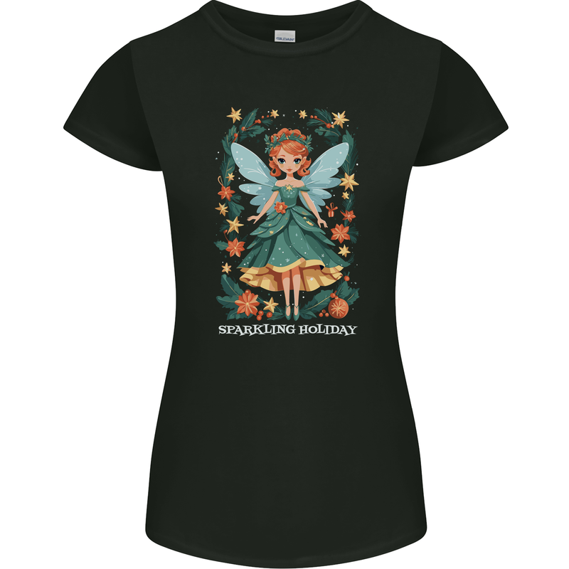 A Christmas Fairy Sparkling Holiday Xmas Womens Petite Cut T-Shirt Black