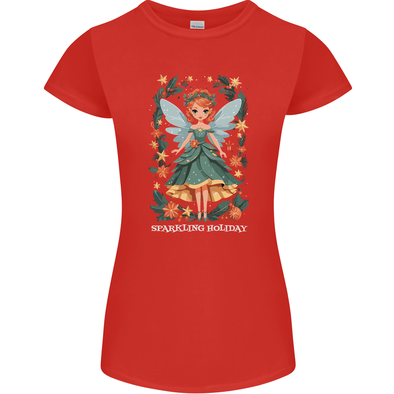 A Christmas Fairy Sparkling Holiday Xmas Womens Petite Cut T-Shirt Red