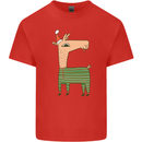 A Christmas Llama Wearing an Xmas Hat Kids T-Shirt Childrens Red