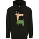 A Christmas Llama Wearing an Xmas Hat Mens 80% Cotton Hoodie Black