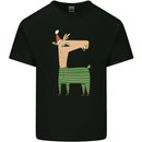 A Christmas Llama Wearing an Xmas Hat Mens Cotton T-Shirt Tee Top Black