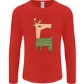 A Christmas Llama Wearing an Xmas Hat Mens Long Sleeve T-Shirt Red