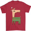 A Christmas Llama Wearing an Xmas Hat Mens T-Shirt 100% Cotton Red