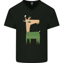 A Christmas Llama Wearing an Xmas Hat Mens V-Neck Cotton T-Shirt Black