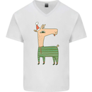 A Christmas Llama Wearing an Xmas Hat Mens V-Neck Cotton T-Shirt White