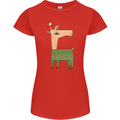 A Christmas Llama Wearing an Xmas Hat Womens Petite Cut T-Shirt Red