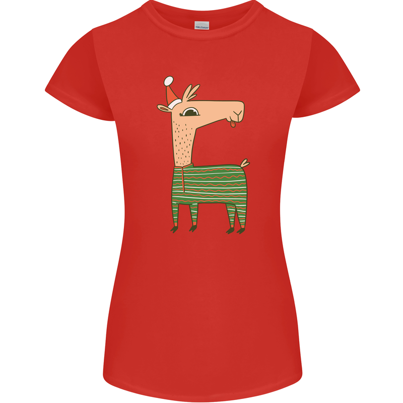 A Christmas Llama Wearing an Xmas Hat Womens Petite Cut T-Shirt Red