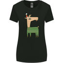 A Christmas Llama Wearing an Xmas Hat Womens Wider Cut T-Shirt Black