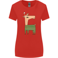 A Christmas Llama Wearing an Xmas Hat Womens Wider Cut T-Shirt Red
