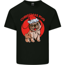 A Christmas Pug Wearing an Xmas Hat Mens Cotton T-Shirt Tee Top Black