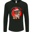 A Christmas Pug Wearing an Xmas Hat Mens Long Sleeve T-Shirt Black