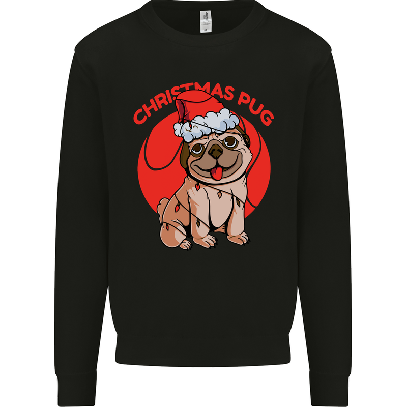 A Christmas Pug Wearing an Xmas Hat Mens Sweatshirt Jumper Black