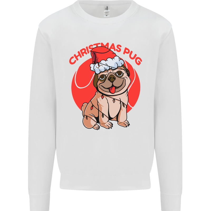 A Christmas Pug Wearing an Xmas Hat Mens Sweatshirt Jumper White