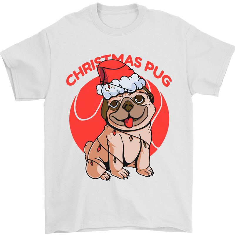 A Christmas Pug Wearing an Xmas Hat Mens T-Shirt 100% Cotton White