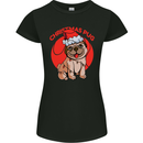 A Christmas Pug Wearing an Xmas Hat Womens Petite Cut T-Shirt Black