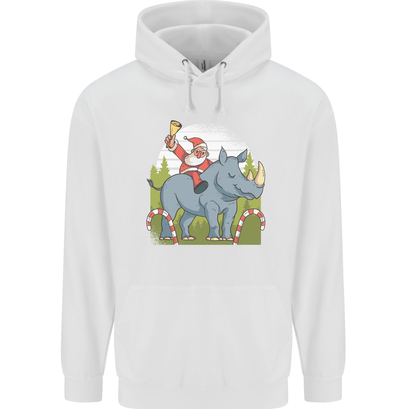 A Christmas Rhino With Santa Xmas Childrens Kids Hoodie White