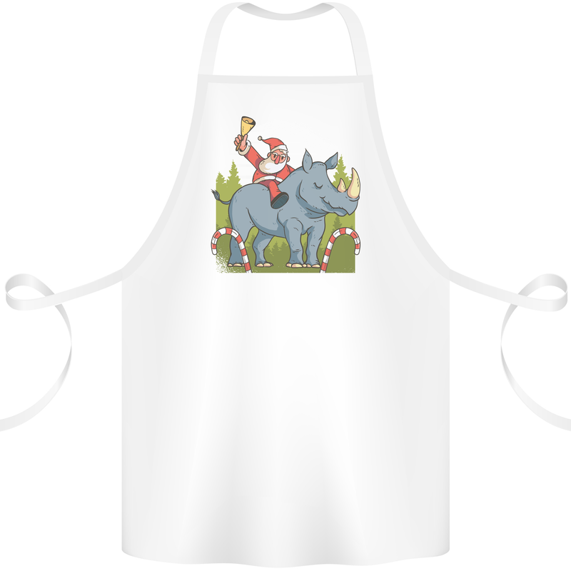 A Christmas Rhino With Santa Xmas Cotton Apron 100% Organic White