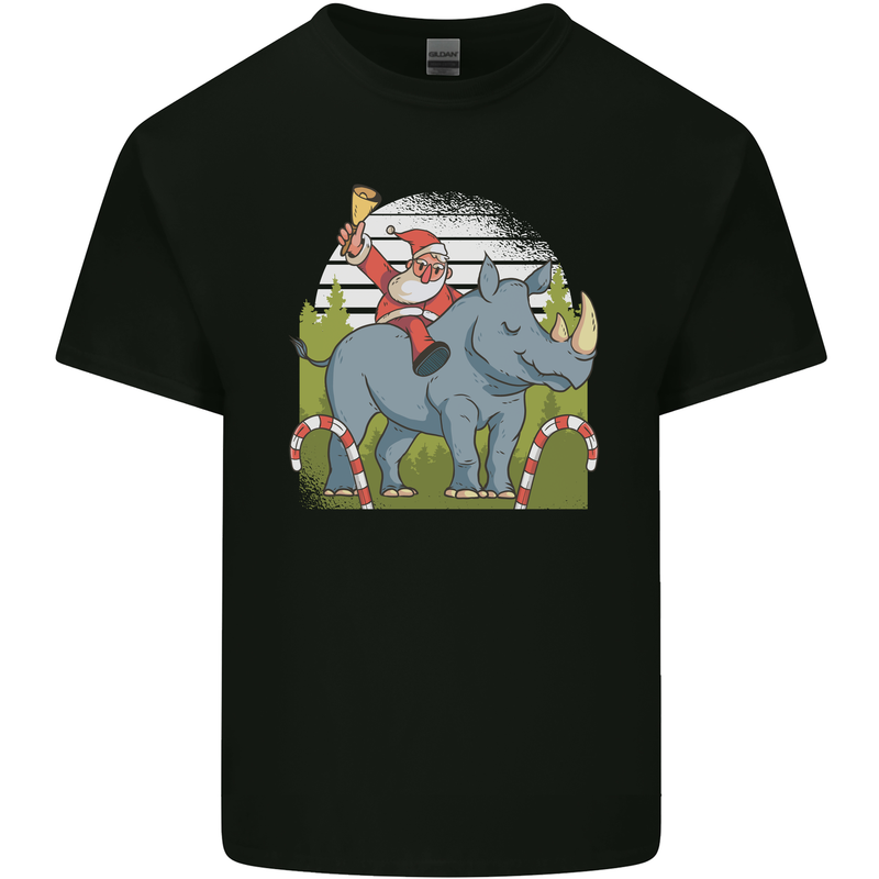 A Christmas Rhino With Santa Xmas Mens Cotton T-Shirt Tee Top Black