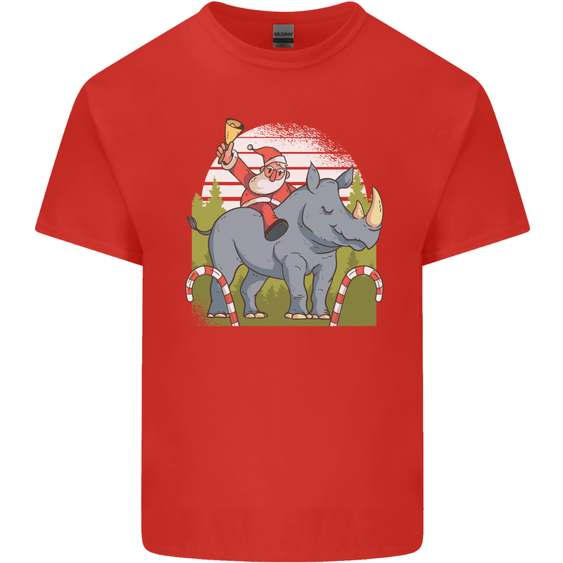 A Christmas Rhino With Santa Xmas Mens Cotton T-Shirt Tee Top Red
