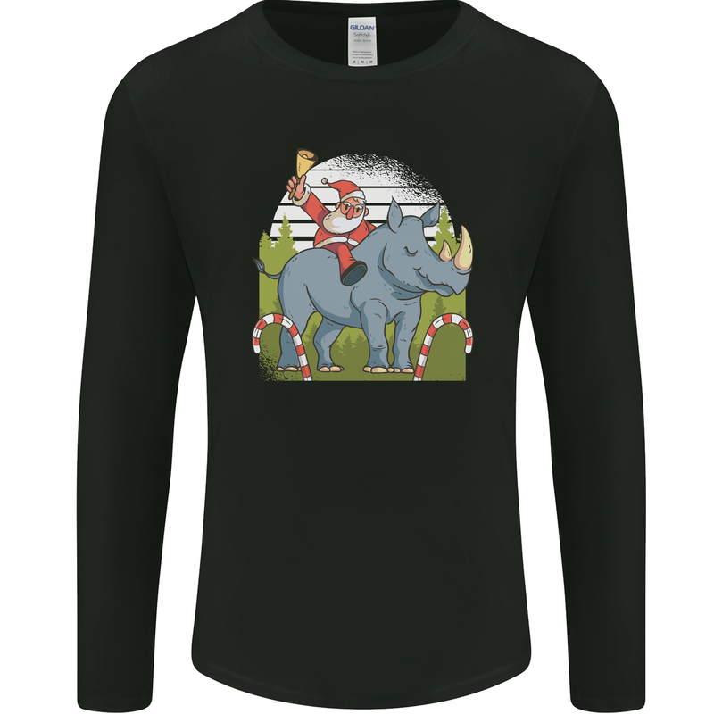 A Christmas Rhino With Santa Xmas Mens Long Sleeve T-Shirt Black