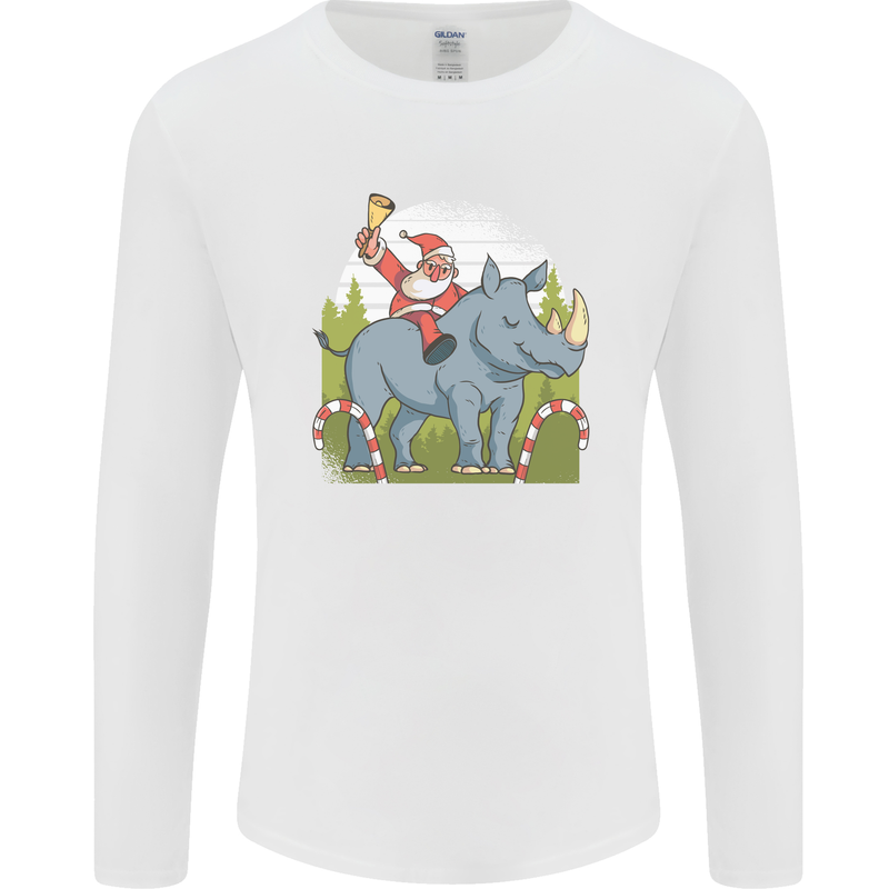 A Christmas Rhino With Santa Xmas Mens Long Sleeve T-Shirt White