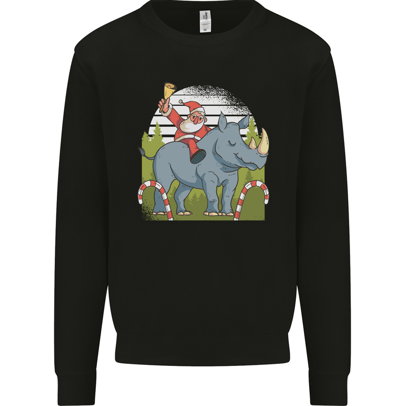 A Christmas Rhino With Santa Xmas Mens Sweatshirt Jumper Black