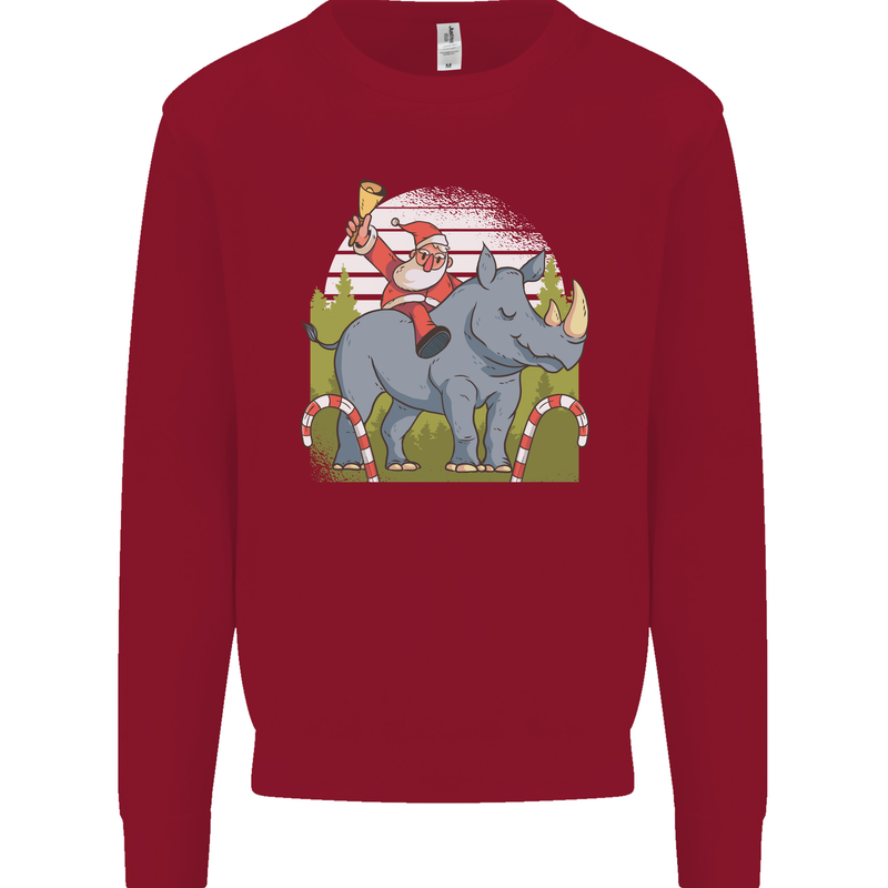 A Christmas Rhino With Santa Xmas Mens Sweatshirt Jumper Red