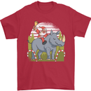 A Christmas Rhino With Santa Xmas Mens T-Shirt 100% Cotton Red