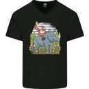 A Christmas Rhino With Santa Xmas Mens V-Neck Cotton T-Shirt Black