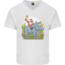 A Christmas Rhino With Santa Xmas Mens V-Neck Cotton T-Shirt White