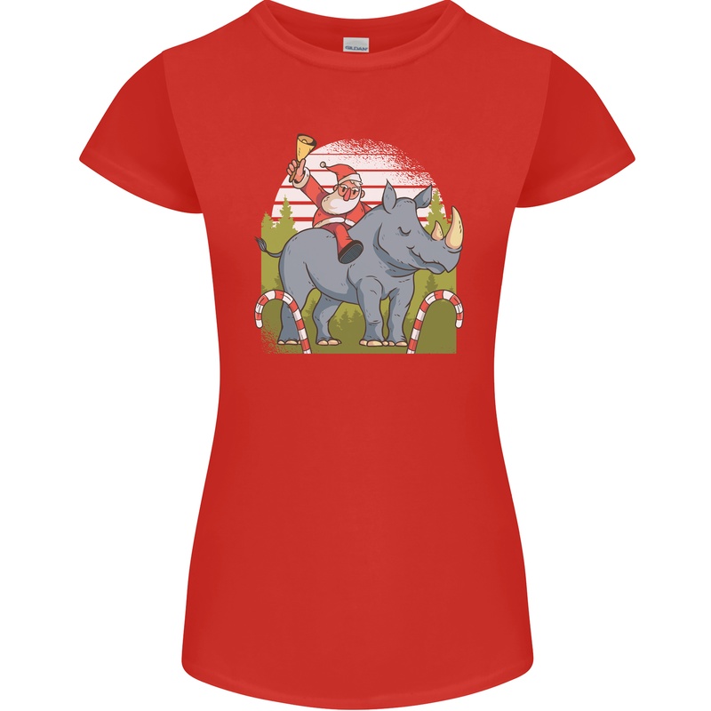 A Christmas Rhino With Santa Xmas Womens Petite Cut T-Shirt Red