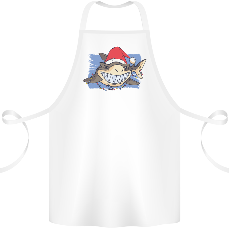 A Christmas Shark Wearing an Xmas Hat Cotton Apron 100% Organic White