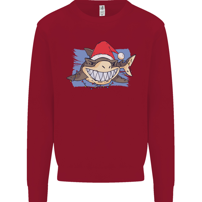 A Christmas Shark Wearing an Xmas Hat Kids Sweatshirt Jumper Red