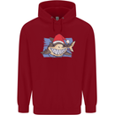 A Christmas Shark Wearing an Xmas Hat Mens 80% Cotton Hoodie Red