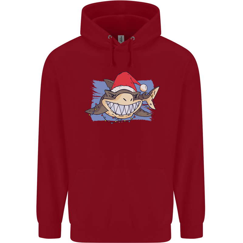 A Christmas Shark Wearing an Xmas Hat Mens 80% Cotton Hoodie Red