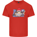 A Christmas Shark Wearing an Xmas Hat Mens Cotton T-Shirt Tee Top Red