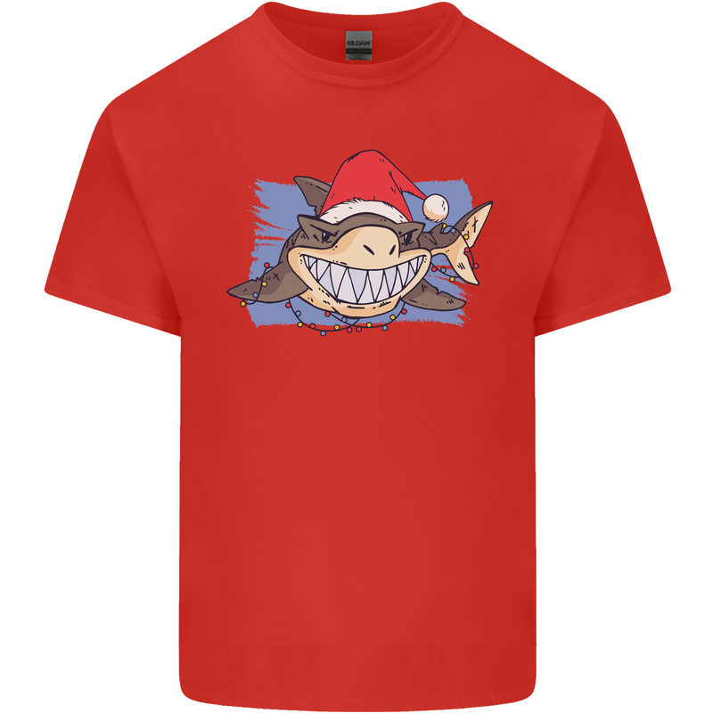 A Christmas Shark Wearing an Xmas Hat Mens Cotton T-Shirt Tee Top Red