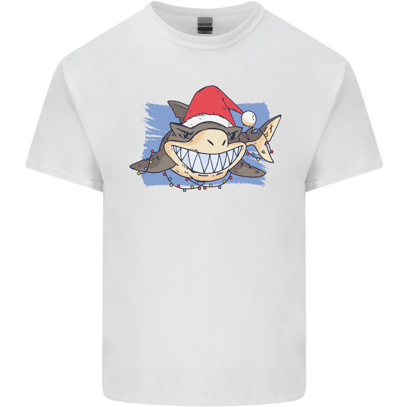 A Christmas Shark Wearing an Xmas Hat Mens Cotton T-Shirt Tee Top White