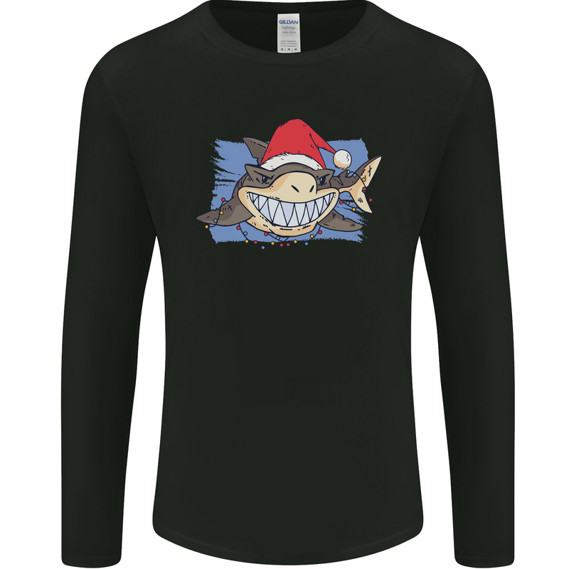 A Christmas Shark Wearing an Xmas Hat Mens Long Sleeve T-Shirt Black