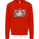 A Christmas Shark Wearing an Xmas Hat Mens Sweatshirt Jumper Bright Red