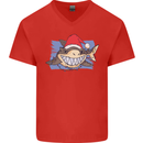 A Christmas Shark Wearing an Xmas Hat Mens V-Neck Cotton T-Shirt Red