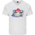 A Christmas Shark Wearing an Xmas Hat Mens V-Neck Cotton T-Shirt White