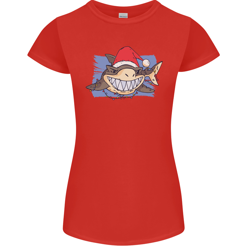 A Christmas Shark Wearing an Xmas Hat Womens Petite Cut T-Shirt Red