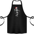 A Christmas Skeleton Wearing a Xmas Hat Skull Cotton Apron 100% Organic Black