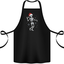 A Christmas Skeleton Wearing a Xmas Hat Skull Cotton Apron 100% Organic Black