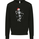 A Christmas Skeleton Wearing a Xmas Hat Skull Kids Sweatshirt Jumper Black