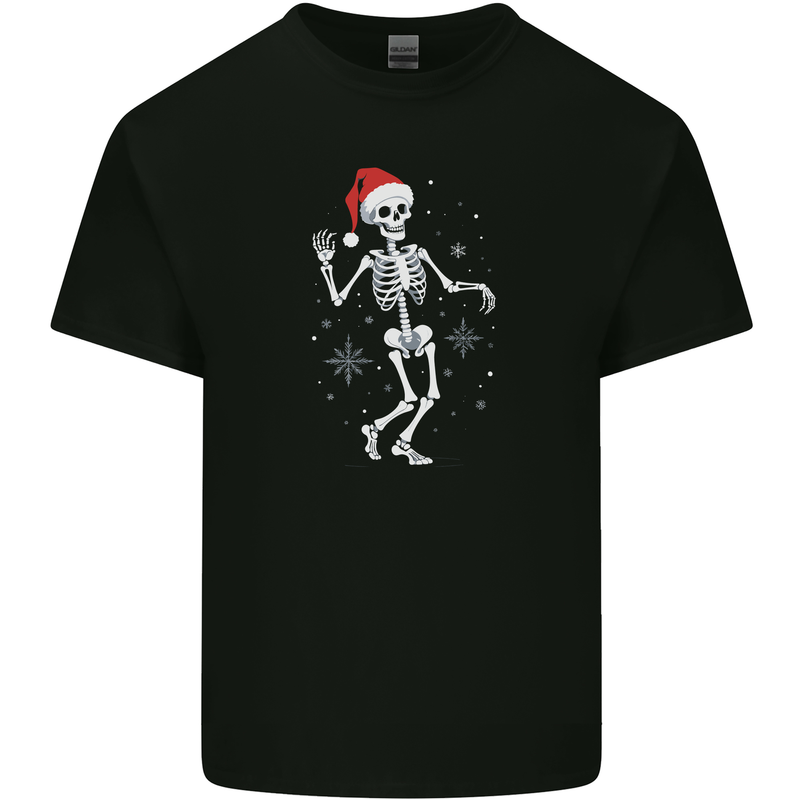 A Christmas Skeleton Wearing a Xmas Hat Skull Kids T-Shirt Childrens Black