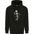 A Christmas Skeleton Wearing a Xmas Hat Skull Mens 80% Cotton Hoodie Black